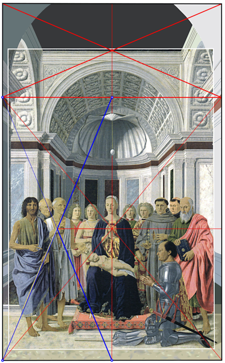 Piero della Francesca's The Brera Madonna with a geometric analysis overlaid